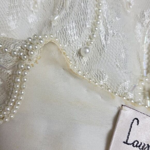 Vintage Laurence Kazar Beaded Lace Blouse Ivory Size Medium - Picture 9 of 12